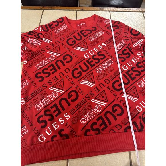 MENS GUESS ICONIC LOGO RED CREW SWEATSHIRT SIZE LARGE - Picture 6 of 6